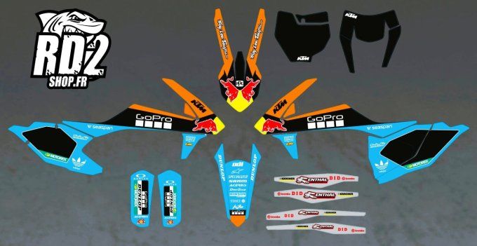 kit deco - gopro - bleu - redbull - ktm - 2016 - 2017 - 2018 - 2019- sx - sxf - exc - excf - sticke