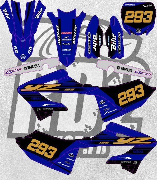 kit deco - graphics - perso - or - bleu - YZ -125-250- 2022 - 2023-2024 -2025-mx -