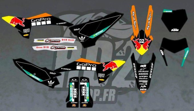kit deco - ktm - sx - sxf - exc - excf - 2025 - 2026 - 2027 - redbull - gopro - noir - autocollants
