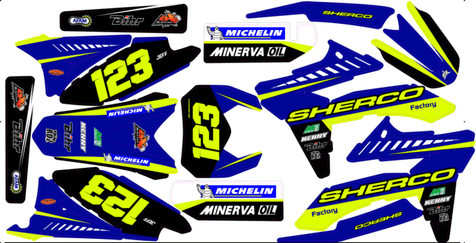 Sherco  - enduro - kit deco - jaune fluo - 2012 - 2013 - 2014 - 2015 - 2016 - 2017 - 2018 - 2019 - 2