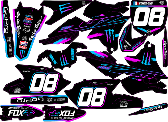 YZF 250 2014-2018 - 450 2014-2017 - kit deco - rose - rd2shop - perso - graphics -